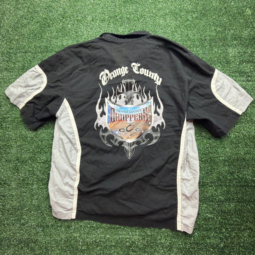 Vintage Orange County Choppers OCC Biker Shirt Mens XL Black Grey Y2K Graphic